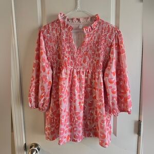 SHEIN Pink and Orange Leopard Patterned Blouse Top